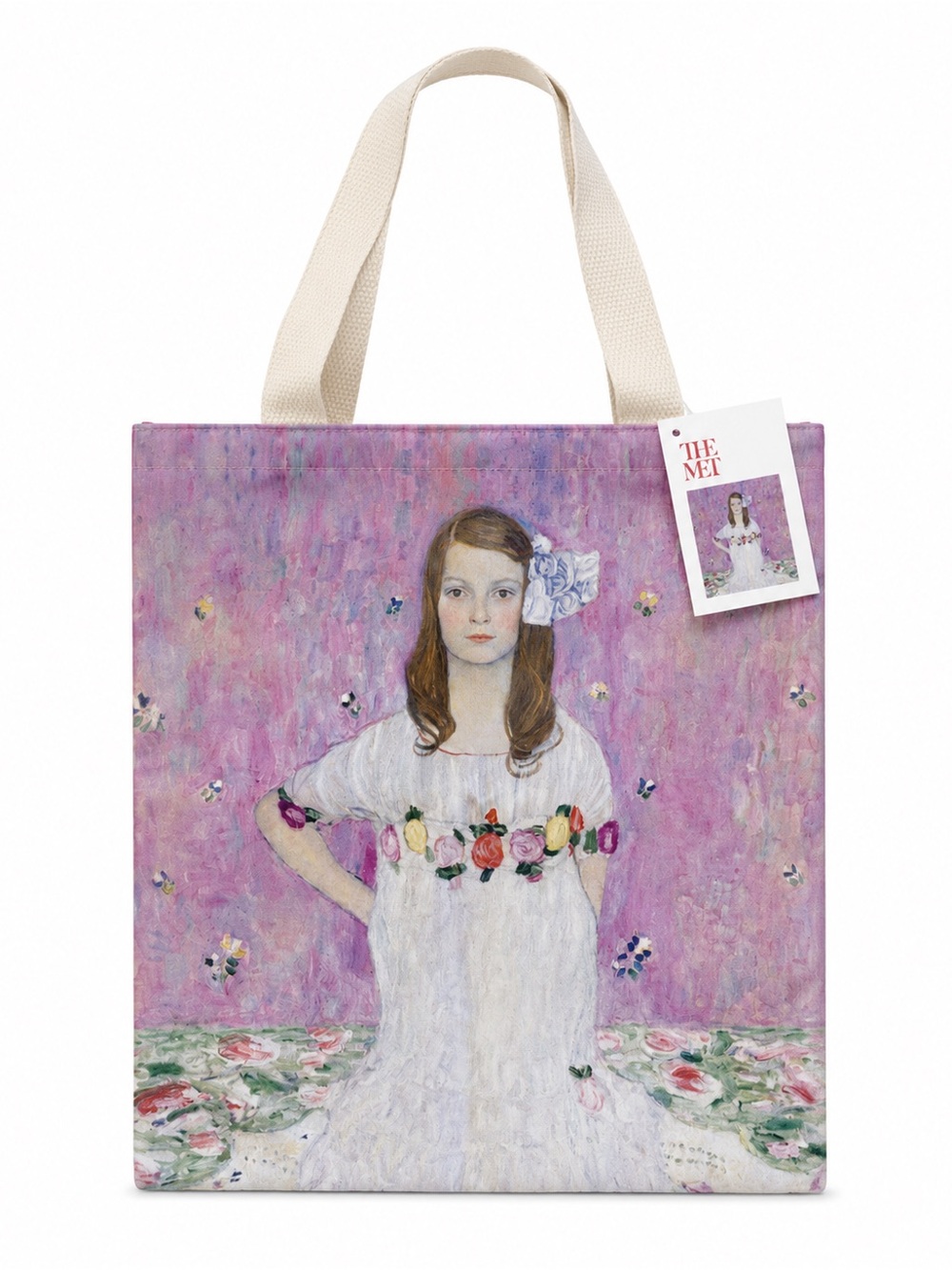 Floral Girl Canvas Tote Bag in Pink and Cream